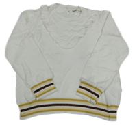 Bielo-horčicový sveter s volánikom