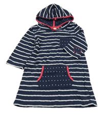 Tmavomodro-bílá pruhovaná šatová tunika s kapucí Kids 