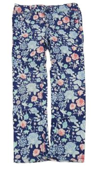 Tmavomodro-světlemodro-ružové kvetované skinny rifle Dopodopo