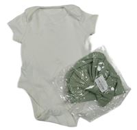 2set - Bílé body + zelená turbanová čepice s 3D mašlí 