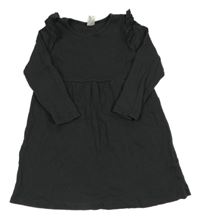 Antracitové rebrované šaty s volánikmi H&M