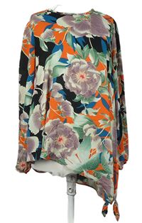Dámská oranžovo-barevná květovaná halenka s uzlem Dorothy Perkins 