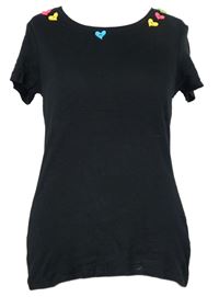 Dámské černé tričko se srdíčky TU