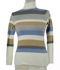 Dámský smetanovo-modro-béžový pruhovaný žebrovaný svetr se stojáčkem M&S