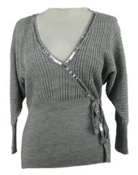 Nové - Dámský šedý ažurový svetr s flitry George 