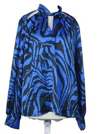 Dámská modro-černá vzorovaná saténová halenka s průstřihy Lipsy