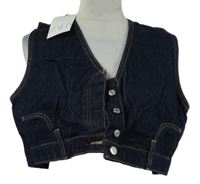 Nové - Dámská tmavomodrá riflová crop vesta Zara 