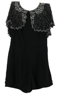 Dámský černý společenský kraťasový overal s volánky s korálky TFNC 