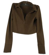 Dámské hnědé vzorované crop triko s límečkem Zara 