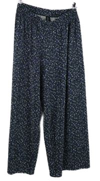 Dámské tmavomodro-fialové kytičkované plisované palazzo kalhoty Gina