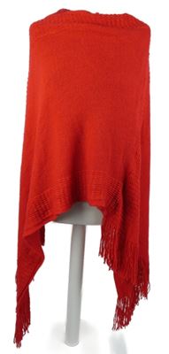 Dámské červené svetrové pončo s třásněmi 