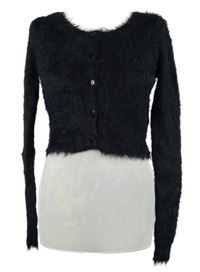 Dámský černý chlupatý crop propínací svetr Supré 