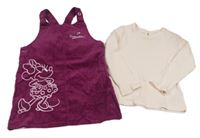 2set- fialové manšestrové šaty s Minnie+světlerůžové žebrované triko Primark
