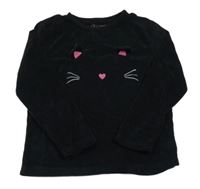 Čierna zamatová mikina s mačkou Primark