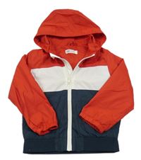 Červeno-bílo-tmavomodrá šusťáková jarní bunda s kapucí H&M