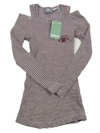 Nové - Mahagonovo-bílé pruhované triko s výšivkou Pepperts