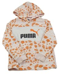 Růžovo-bílo-červená vzorovaná mikina s logem a kapucí Puma
