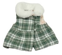 Zeleno-biela kockovaná flanelová zateplená vesta