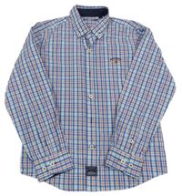 Bílo-modro-oranžová kostkovaná košile s výšivkou