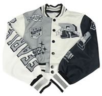 Bílo-šedo-černá sportovní baseballová crop mikina s potiskem 