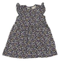 Tmavomodré bavlnené šaty s kvetinami H&M