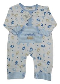 Nové - Bielo-modro-béžový overal so slonmi Nursy time