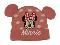 Ružová bodkovaná pletená čapica s Minnie a uškami