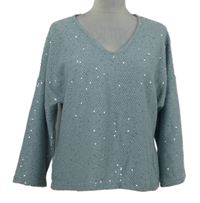 Dámský světlemodro-bílý vzorovaný crop svetr s flitry Gallery 