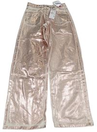 Světlerůžové metalické wide leg rifle Denim Co.