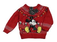 Nové - Červený vzorovaný sveter s Mickeym Disney
