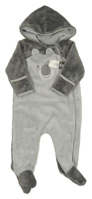 Nové - Sivá chlpatá kombinéza s medvěďom a kapucňou