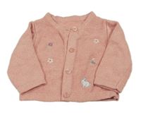 Růžový propínací svetr s kytičkami Little Nutmeg
