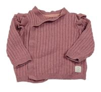 Růžový žebrovaný zavinovací svetr s volánky Mothercare