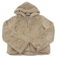Béžová kožušinová podšitá crop bunda s kapucňou Select