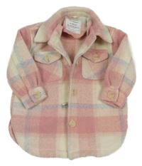 Světlerůžovo-bílá kostkovaná košilová bunda Primark