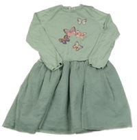 Světlekhaki pleteno/tylové šaty s motýly H&M