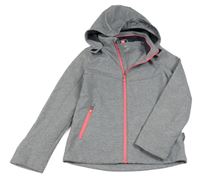 Šedá melírovaná softshellová bunda s nápisem a kapucí C&A