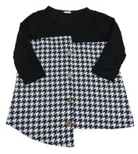 Černo-bílo-vzorovaná šatová tunika s knoflíky 