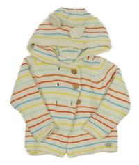 Bílo-barevný pruhovaný propínací svetr s kapucí 