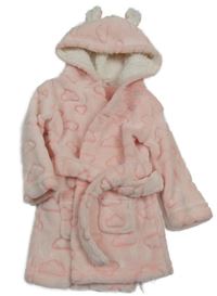 Světlerůžový chlupatý župan s mraky a kapucí Primark