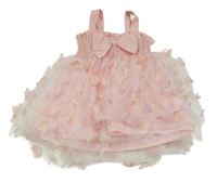 Růžové šaty s mašlí a tylovou sukní s motýlky 