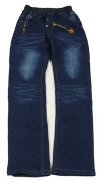 Tmavomodré rifle so zipsom a úpletovým pasom