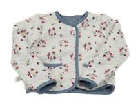 Bielo-modrá prešívaná obojstranná zateplená bunda s kvietkami MIniclub