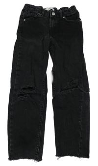 Černé rifle s dírami na kolenou Mango