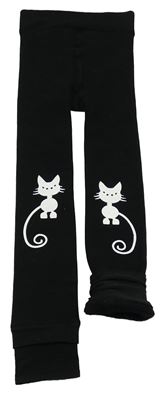 Černé thermo punčochové legíny s kočkami