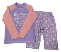 2set - Lila-růžové UV triko s nápisem + kraťasy Alive