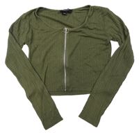 Khaki žebrované propínací crop triko New Look