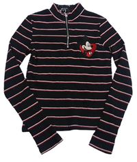 Čierno-bielo-červené pruhované rebrované crop tričko s Mickeym Disney