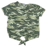 Khaki army crop tričko s nápisom a uzlom Primark