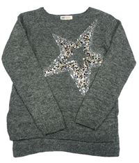 Sivý sveter s hvězdičkou z flitrů H&M